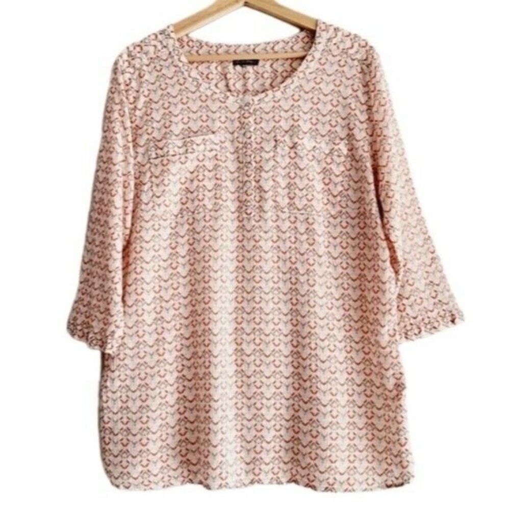 EDDIE BAUER \ Light Seersucker Blouse Top Pink Salmon & Cream Sz L